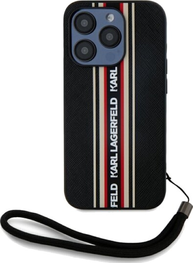 Karl Lagerfeld Saffiano Athleisure Stripes Cord iPhone 15 Pro Case - Red