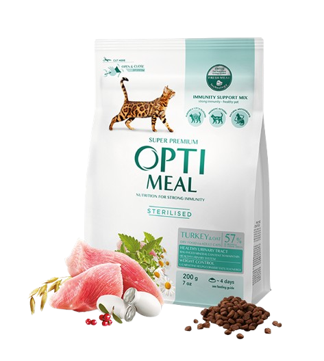 Optimeal Tørrfôr for Steriliserte Katter med Kalkun og Havre 1,5 kg