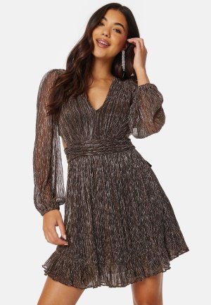 FOREVER NEW Kinsleigh Plisse Cut Out Mini Dress Bronze 40
