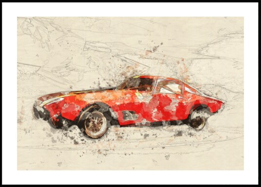 Classic Red Car Sketch Plakat / 30x40 Classic Red Car Sketch Plakat / 30x40