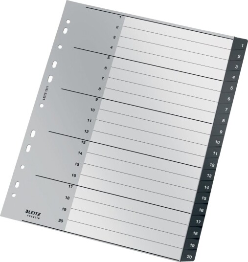 Leitz Recycle   Inndeler   20 Deler   Fortrykt: 1 20   Extra Wide   Med Fliker   Svart