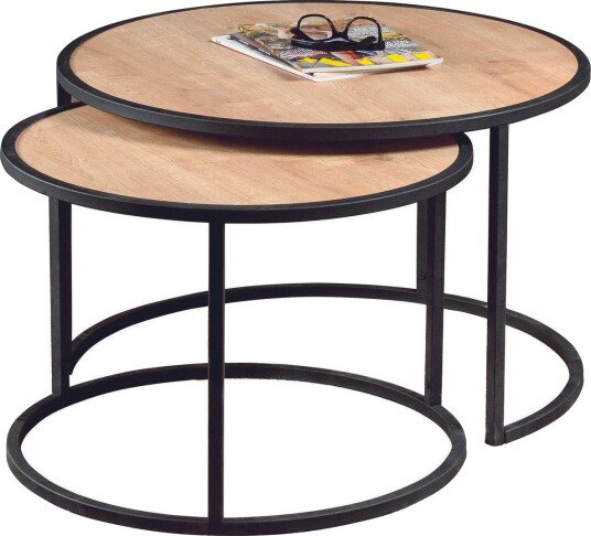 Hejde Settbord 80 cm Rundt 2 Bord - Lysebrun/Svart