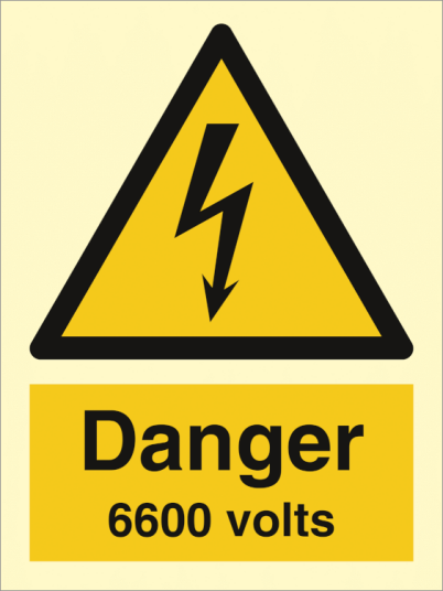 Danger 6600 volts  - Etterlysende plast HI150 - 200 x 150 mm