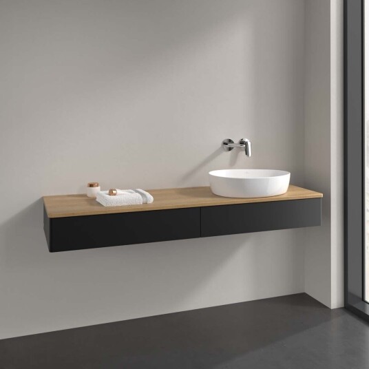 Villeroy & Boch  Antao Servantskap med 2 skuffer 160x50x19 cm u/lys Sort Matt/Eik