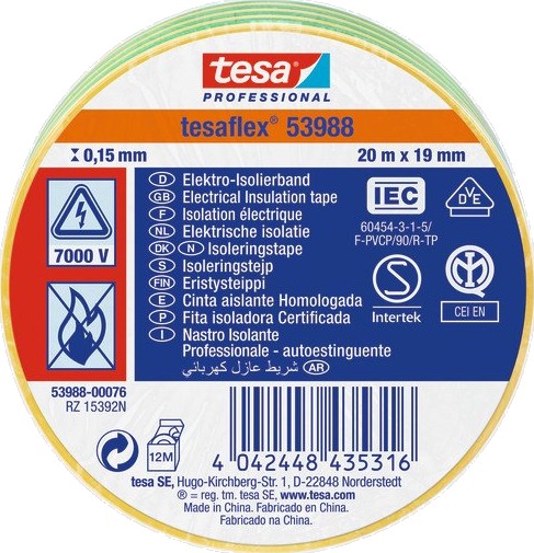 Tesa 53988 00076 00 Isolasjonstape Tesa® Professional Gul/Grønn L X B 20 M X 19 Mm 1 Stk