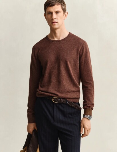 GANT Slub Cotton Linen C Neck Brown L