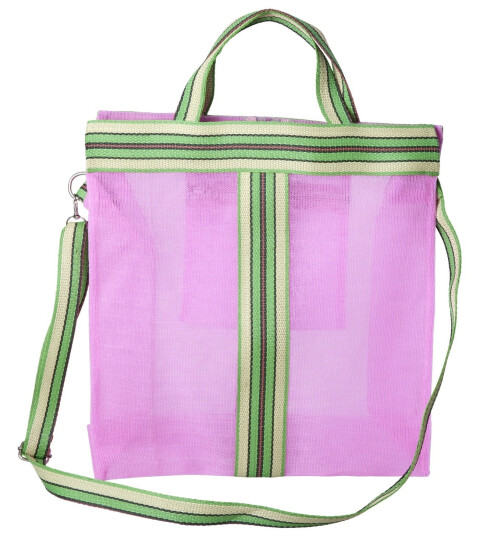 Rice - Recycled Plastic Cross Over Bag Pink with Striped Edges