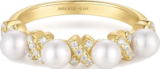 Ania Haie ANIA HAIE GOLD SPARKLING BRAIDED SHELL PEARL RING 58