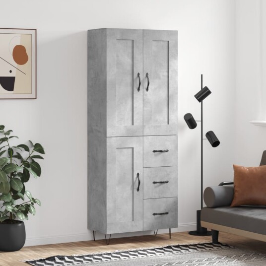 Highboard betonggrå 69,5x34x180 cm konstruert tre Highboard betonggrå 69,5x34x180 cm konstruert tre