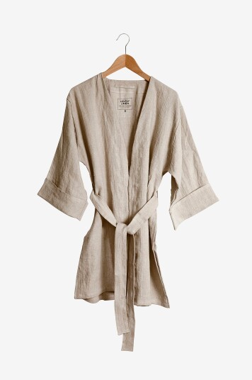 Lovely Linen Kimono Lovely Long i vasket lin Beige