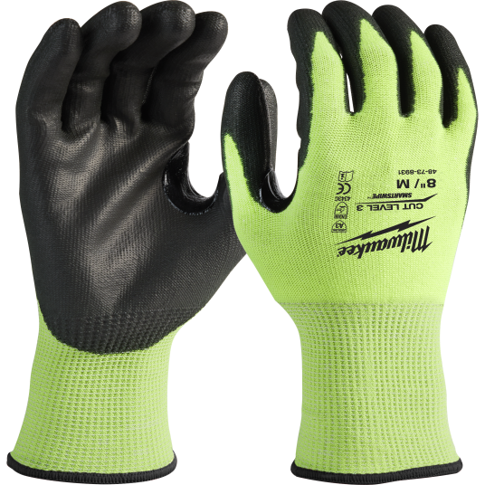Milwaukee 3/C Skjærebeskyttelseshanske PU dyppet CL3/C Hi Vis S/7 Klær Milwaukee 3/C Skjærebeskyttelseshanske PU dyppet CL3/C Hi Vis S/7 Klær