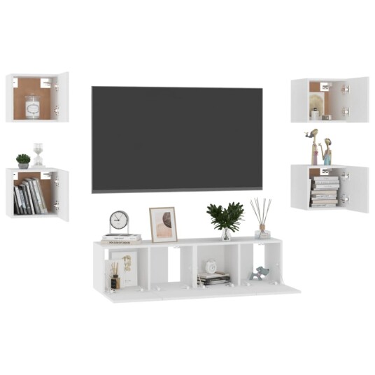 vidaXL TV-benksett 6 deler hvit sponplate