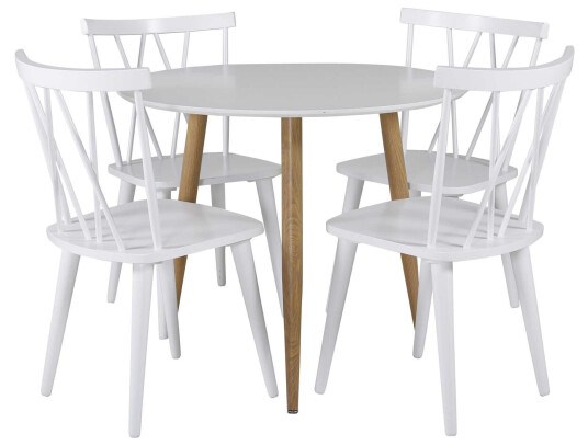 Venture Design Polar & Mariette spisegruppe Hvit/hvit 4 st stoler & bord 90 cm