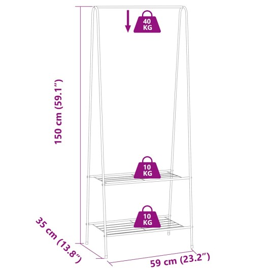 vidaXL Klesstativ 59x35x150 cm hvit