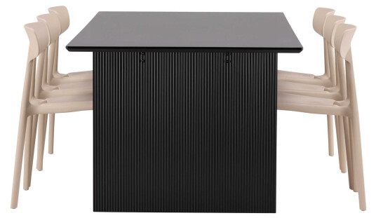 Venture Design Vail & Ursholmen spisegruppe Beige/svart 6 stoler & bord 200 x 100 cm