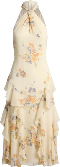 Lauren Ralph Lauren Floral Ruffle Trim Halter Cocktail Dress   CREAM MULTI   36