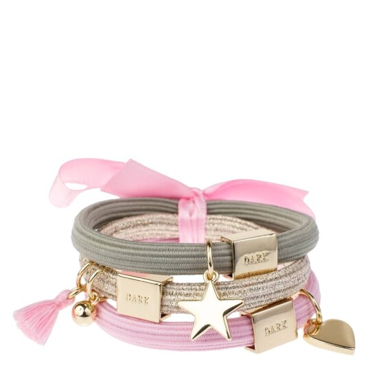 DARK Hair Ties Charm Combo Pink & Green With Gold 3pcs DARK Hair Ties Charm Combo Pink & Green With Gold 3pcs