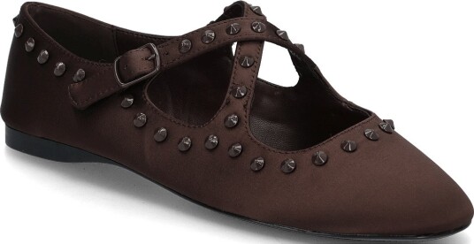 Mango Satin Studded Ballerinas DARK BROWN 36