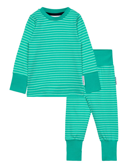 Geggamoja Two Piece Pyjamas Navy Beige Stripe Green 122/128