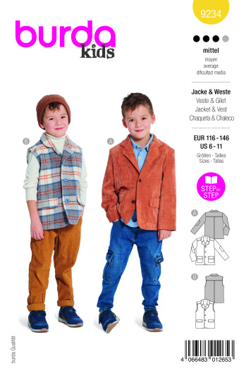Burda 9234 - Jakke & Vest EUR: 116-146, US: 6-11
