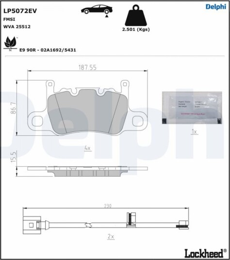 Bremseklosser sett DELPHI LP5072EV Bremseklosser sett DELPHI LP5072EV