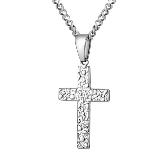 Hammered Steel Cross Herrekjede i Rustfritt Stål Hammered Steel Cross Herrekjede i Rustfritt Stål