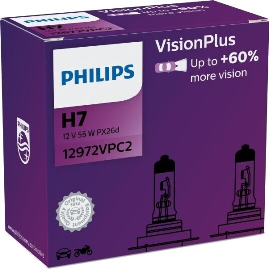 Halogenpære PHILIPS VISIONPLUS 12V H7 55W Halogenpære PHILIPS VISIONPLUS 12V H7 55W