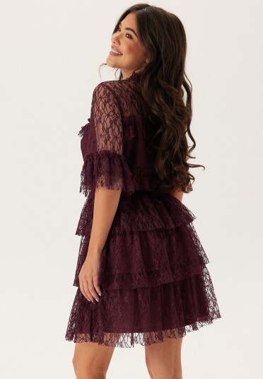 Bubbleroom Frill Lace Dress Burgundy 38
