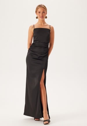 Bubbleroom Occasion Tie Back Satin Gown Black 34