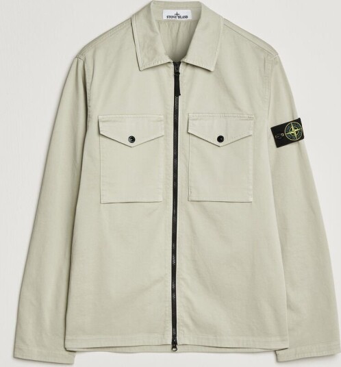 Stone Island Organic Cotton Satin Stretch Zip Overshirt Sand