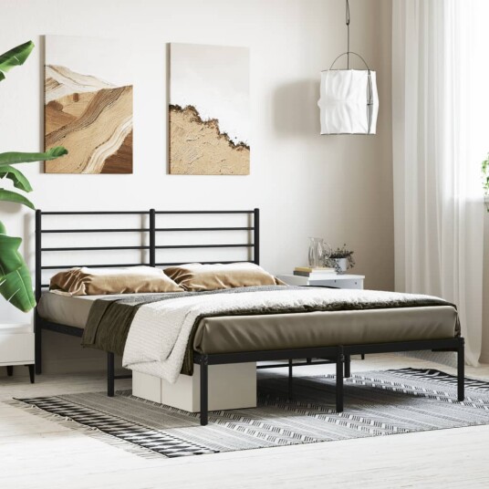 vidaXL Sengeramme i metall med sengegavl svart 120x200 cm