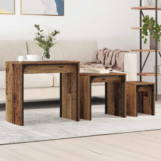 vidaXL Kaffebord med Nesting 3 pcs Gammelt tre 60 x 35 x 56 cm