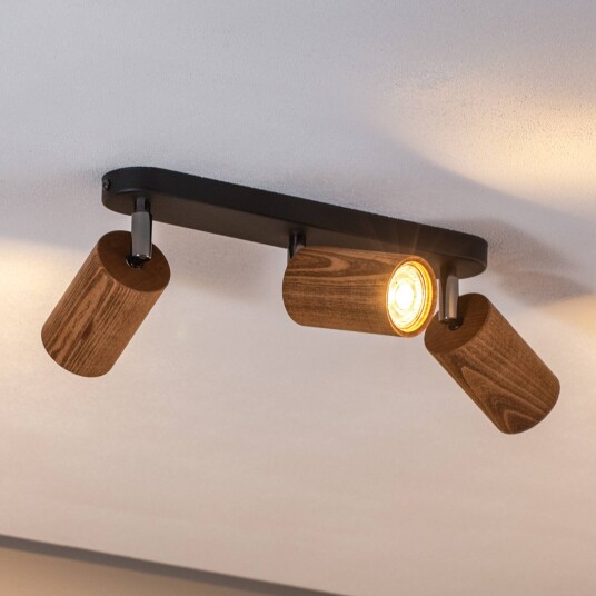 Luminex Taklampe Nise 3 lyskilder langstrakt svart stål tre