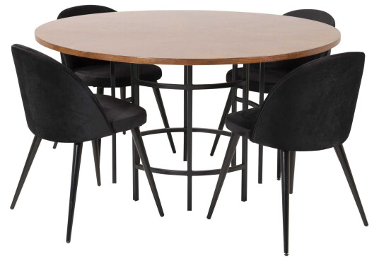 Venture Design Copenhagen & Velvet spisegruppe Brun/svart 4 st stoler & bord 140 cm