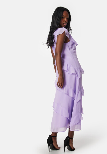 Bubbleroom Occasion Frill Chiffon Midi Dress Light lilac M