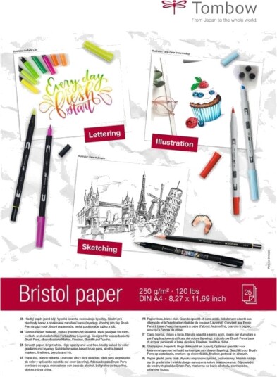 Tombow Bristol papir 250g A4 for tegning og typografi. Klart hvitt syrefritt 25 ark Tombow Bristol papir 250g A4 for tegning og typografi. Klart hvitt syrefritt 25 ark