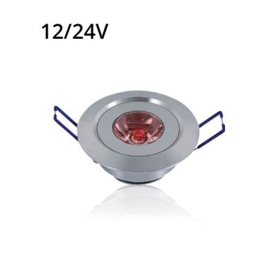 1W downlight med rødt lys - hull: Ø4,4 cm, Mål: Ø5,2 cm, 2,2 cm høy, dimbar, 12V/24V - Dimbar : Dimbar, Kulør : Rød