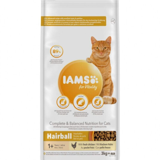 Iams Kattemat for Voksne Katter Hairball med Kylling 3 kg
