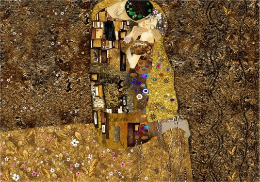 Fototapet Klimt Inspiration Golden Kiss 150x105 - Finnes i flere størrelser