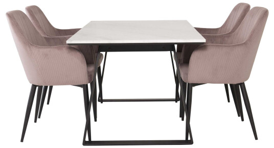 Venture Design Estelle & Comfort spisegruppe Hvit/rosa 4 st stoler & bord 140 x 90 cm