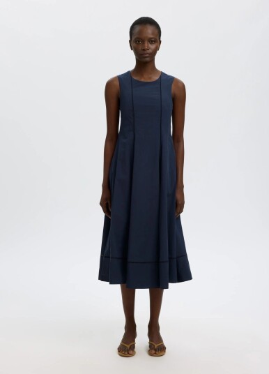 Selected Slfdelia Reg Sl Midi Ladder Stitch Dress   Navy   38