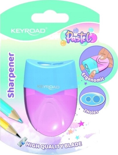 Keyroad Blyantspisser I Plast Keyroad, Pastell, Dobbel, Med Beholder, Blister, Miks Farger