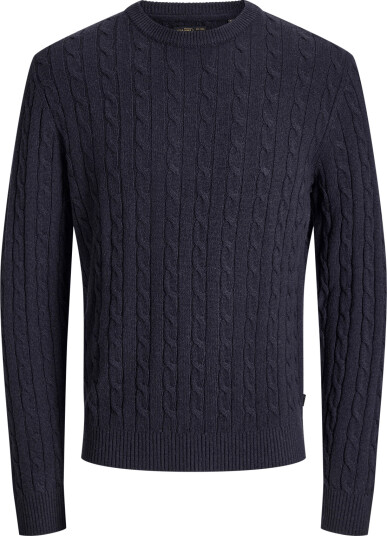 Jack & Jones Jprblulambswool Knit Cable Crew Neck   Navy   S