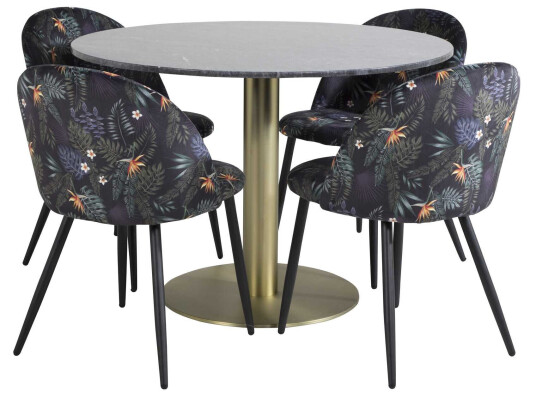 Venture Design Estelle & Velvet spisegruppe Svart/flerfarget 4 st stoler & bord 106 cm