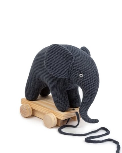 Smallstuff Pull Along Elephant Knitted Dark Denim Smallstuff Pull Along Elephant Knitted Dark Denim