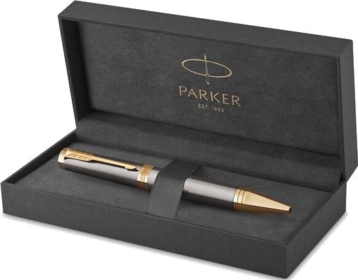 Parker Ingenuity Ballpoint Pen Grey Lacquer with Gold Trims Medium Point Black