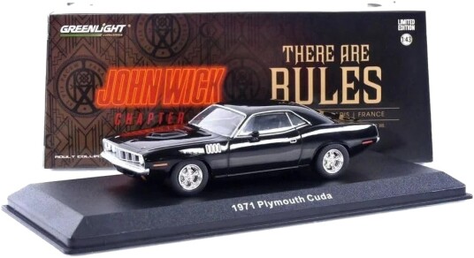 Greenlight 1971 Plymouth Barracuda Diecast John Wick 4 Modellbil 1:43 Greenlight 1971 Plymouth Barracuda Diecast John Wick 4 Modellbil 1:43