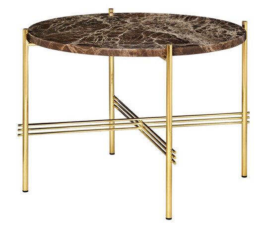 Gubi TS Round sidebord brown emperador marble, Ø 55 cm, messingstativ