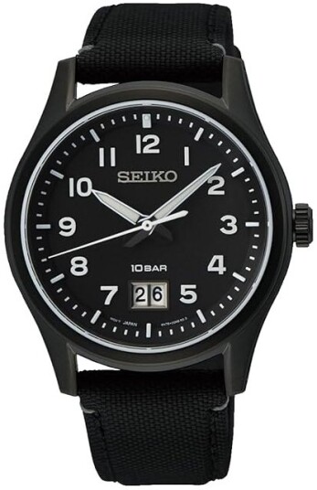 Seiko Herreklokke SUR571P1 Sport Sort/Lær Ø39.5 mm