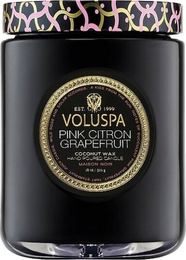 Voluspa Pink Citron & Grapefruit Large Glass Jar Candle 100H Svart